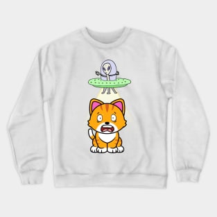 Cute orange cat is abducted by aliens Crewneck Sweatshirt